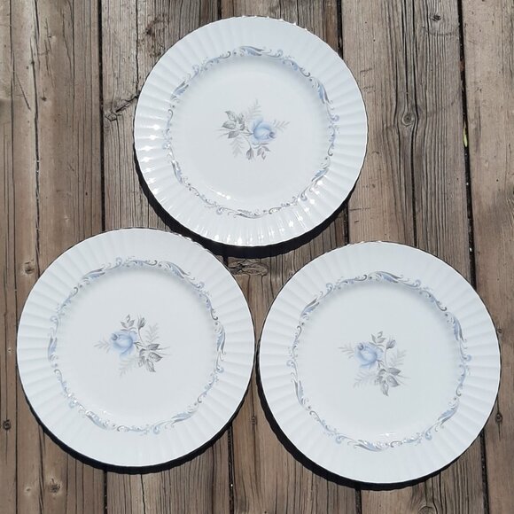 Vintage Paragon Morning Rose Bone China 10 3/4" Dinner Plate Blue Silver Lot (3) - Picture 1 of 7